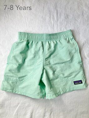 Patagonia 7-8 Years Kids Baggies Shorts Lined 4 inch Mint Summer Swim